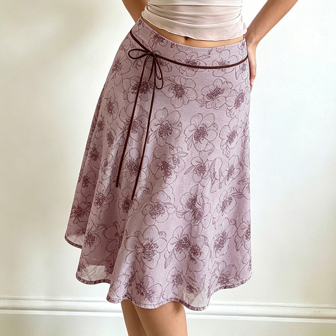 Damen Gestufter Chiffon-Midirock mit floralem Allover-Print und zierlichem Bindegürtel Drune