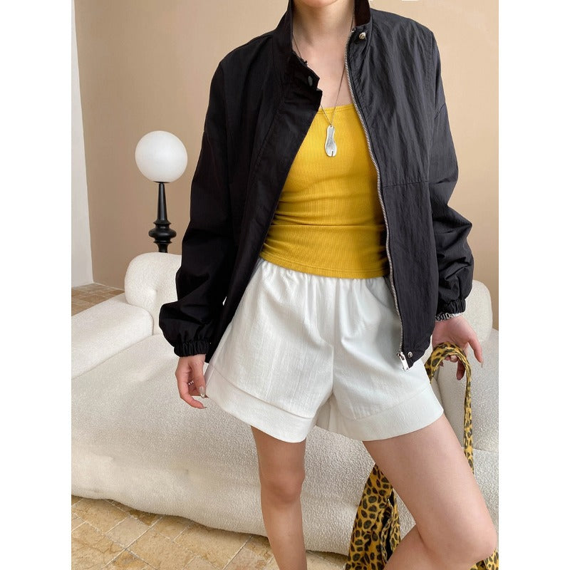 Damen lässige Utility-Jacke mit hohem Kragen und praktischen Taschen Drune