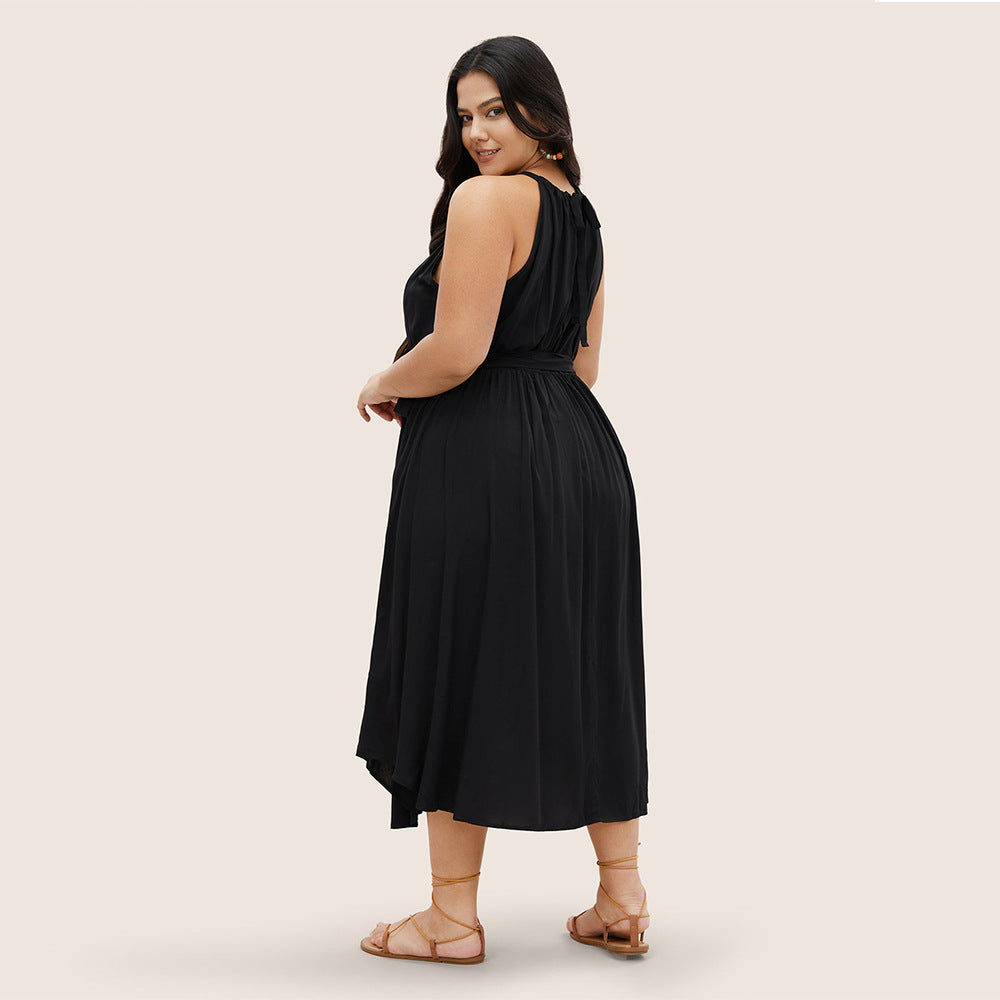 Damen Midikleid mit verstellbarem Träger und elastischem Taillengürtel Drune
