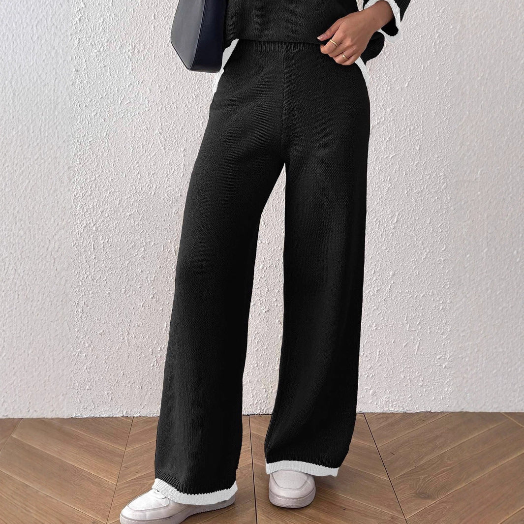 Damen lässige Strickhose mit kontrastierendem Bündchen Drune