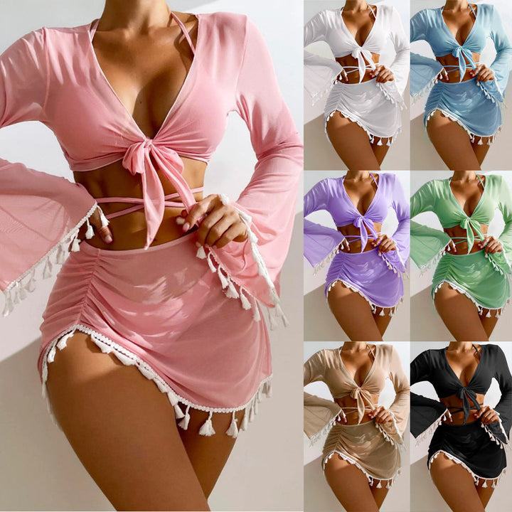 Damen Set aus luftiger Bluse mit langen Ärmeln und Taillenslip Drune