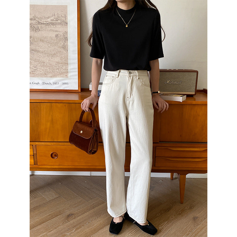 Damen elegantes Kurzarm-T-Shirt mit hohem Kragen Drune