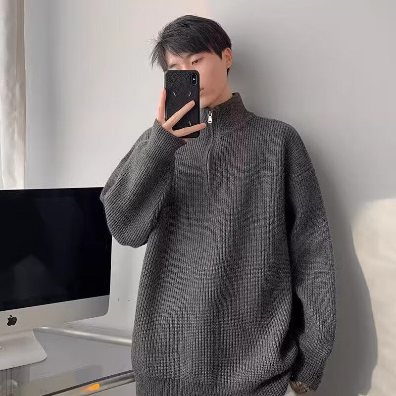 Herren Grobstrickpullover mit Stehkragen und Reißverschluss Drune