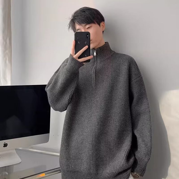 Herren Grobstrickpullover mit Stehkragen und Reißverschluss Drune