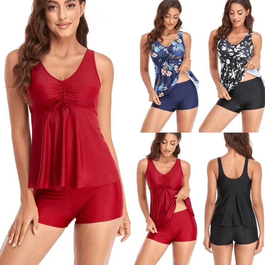 Damen Tankini-Set mit floralem Oberteil und sportlichem Unterteil Drune