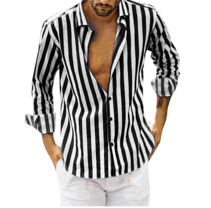Herren elegantes gestreiftes Langarmhemd mit modernem Schnitt Drune