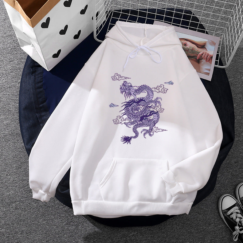Unisex nan oversized Kapuzensweatshirt mit detailliertem Drachendruck, angerautem Fleece-Innenfutter und Känguru-Tasche Drune