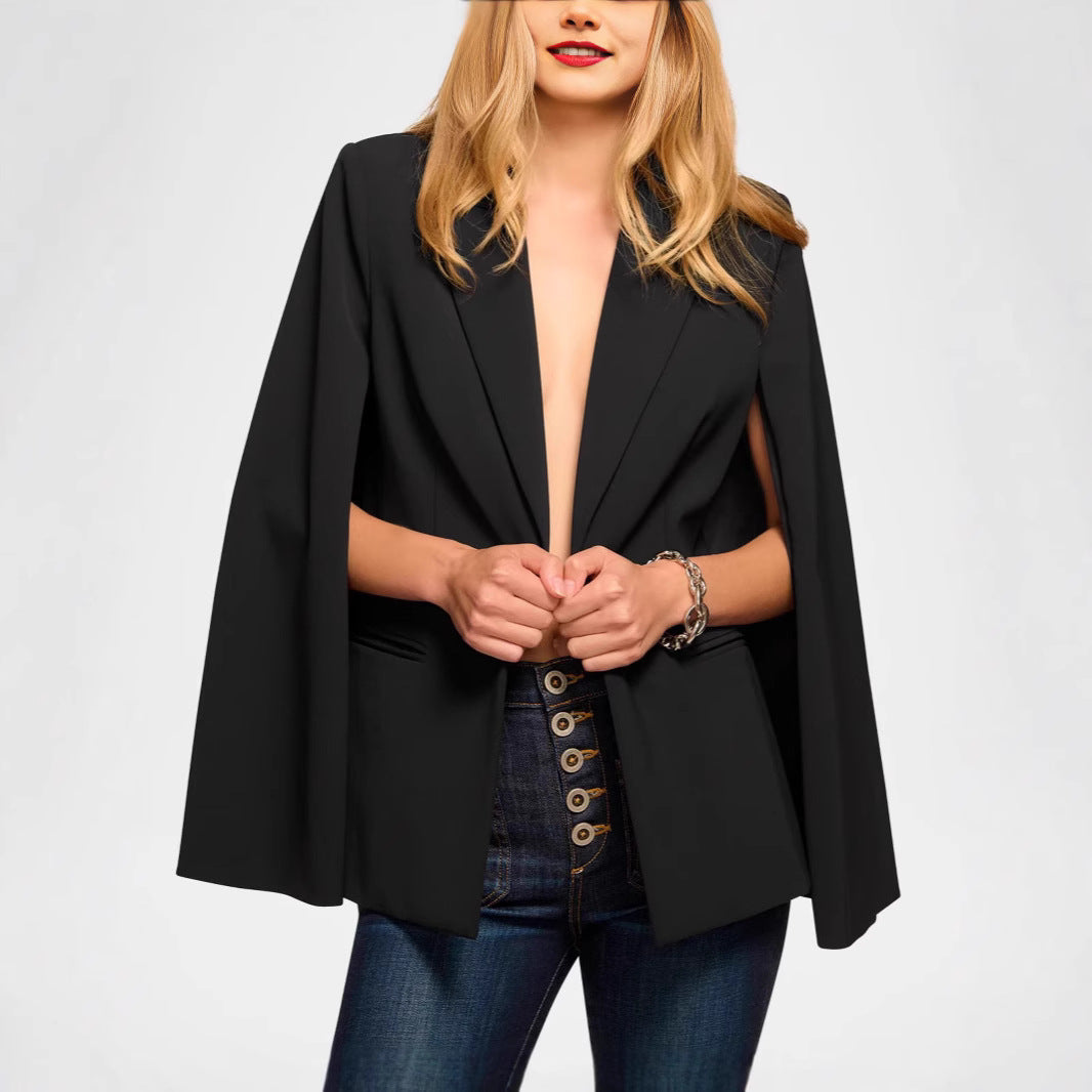 Damen Cape-Blazer mit Schlitzärmeln und tailliertem Ein-Knopf-Verschluss Drune
