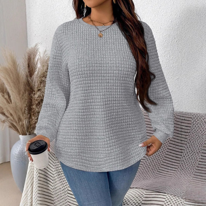 Damen nan Waffelstrick Longsleeve mit Rundhalsausschnitt, leicht A-Linien-Schnitt und gerippten Bündchen Drune