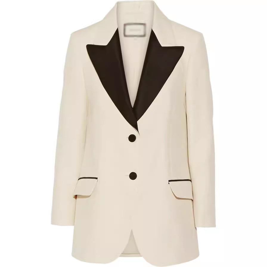 Damen Smokingsakko im Tailoring mit spitzem Schalkragen und kontrastiertem Reversbesatz Drune