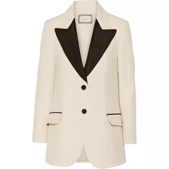Damen Smokingsakko im Tailoring mit spitzem Schalkragen und kontrastiertem Reversbesatz Drune