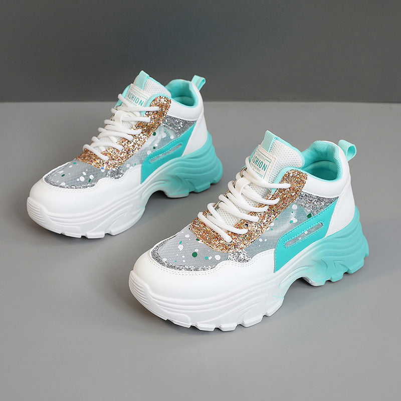 Damen Trendige Chunky Sneakers mit glitzernden Akzenten und ausgeprägtem Sohlenprofil Drune