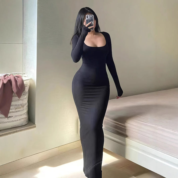 Damen Elegantes langes Abendkleid mit modernen Ärmeln und Taschen Drune