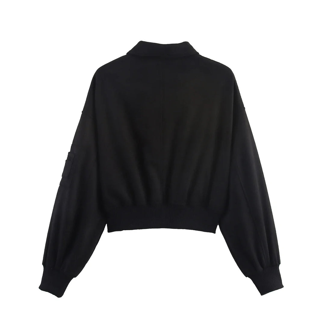 Damen nan cropped Bomberjacke im Velours-Look mit Reißverschluss, Ärmel-Taschen und geripptem Saum Drune