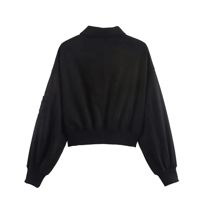 Damen nan cropped Bomberjacke im Velours-Look mit Reißverschluss, Ärmel-Taschen und geripptem Saum Drune