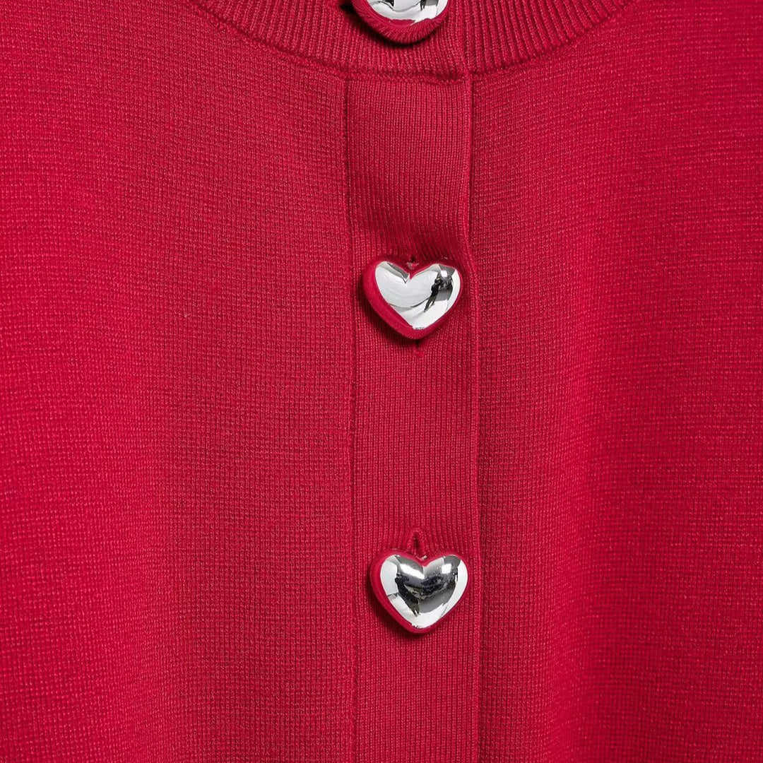 Damen Cropped Strickcardigan mit Ballonärmeln und Herz‑Zierknöpfen Drune