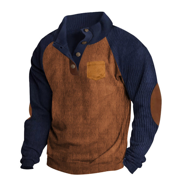 Herren Geripptes Henley‑Pullover mit Raglanärmeln, Ellenbogen‑Patches & Brusttasche Drune