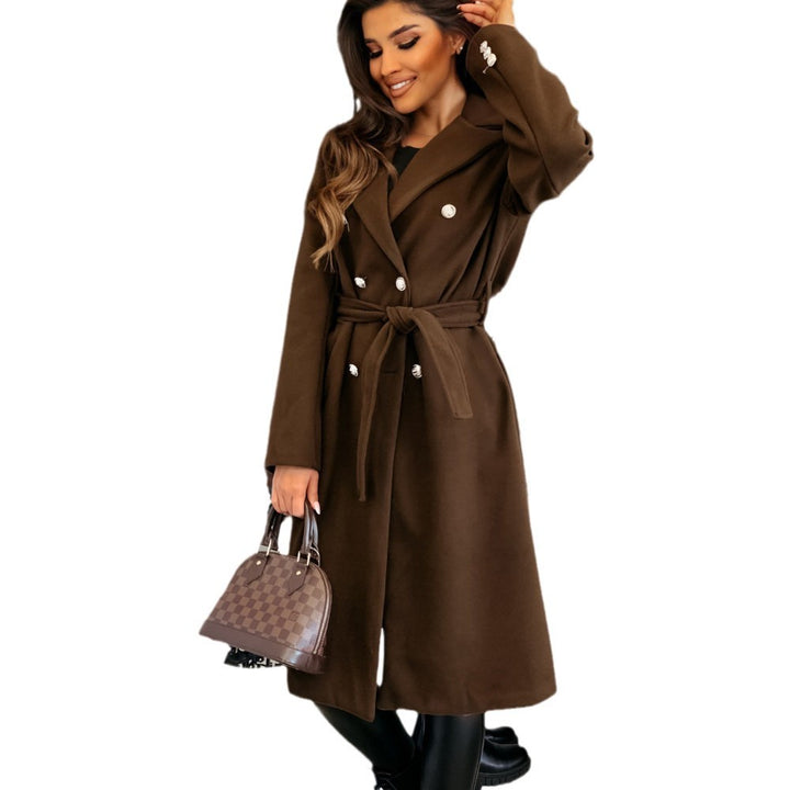 Damen Eleganter Trenchcoat mit taillierbarem Gürtel und Doppelreiher Drune