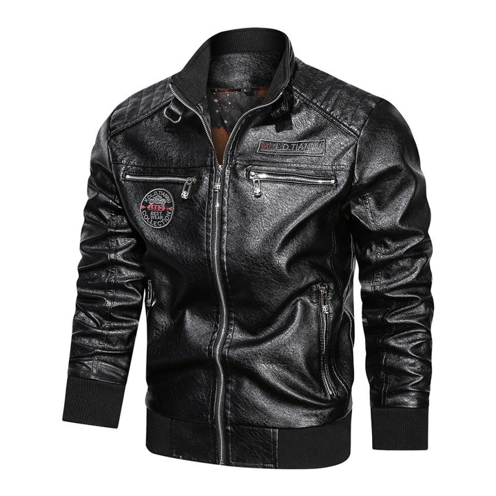 Herren Kunstleder‑Pilotenblouson im Aviator‑Look mit gesteppter Schulterpartie und Reißverschluss‑Taschen Drune