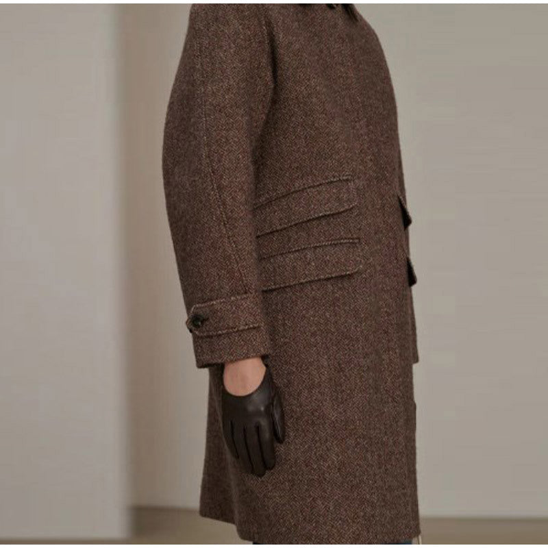 Damen eleganter Wollmantel mit Taschen und kontrastierenden Knöpfen Drune