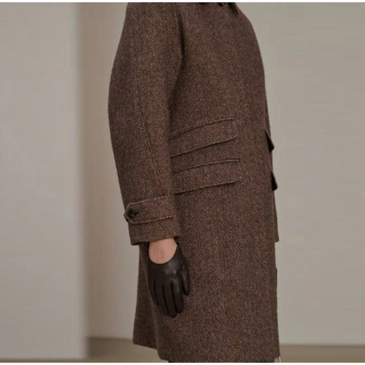 Damen eleganter Wollmantel mit Taschen und kontrastierenden Knöpfen Drune