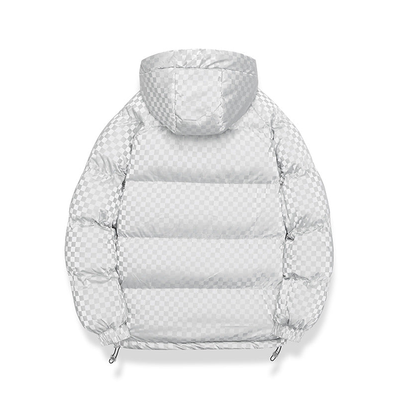 Herren Hochglänzende gesteppte Thermojacke mit Kapuze & Karo‑Struktur Drune