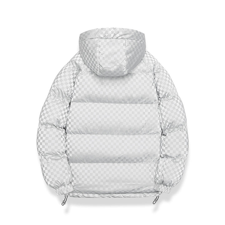 Herren Hochglänzende gesteppte Thermojacke mit Kapuze & Karo‑Struktur Drune