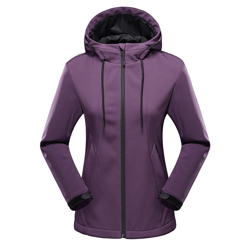 Damen taillierte Softshelljacke mit Kapuze und wasserabweisender Membran Drune