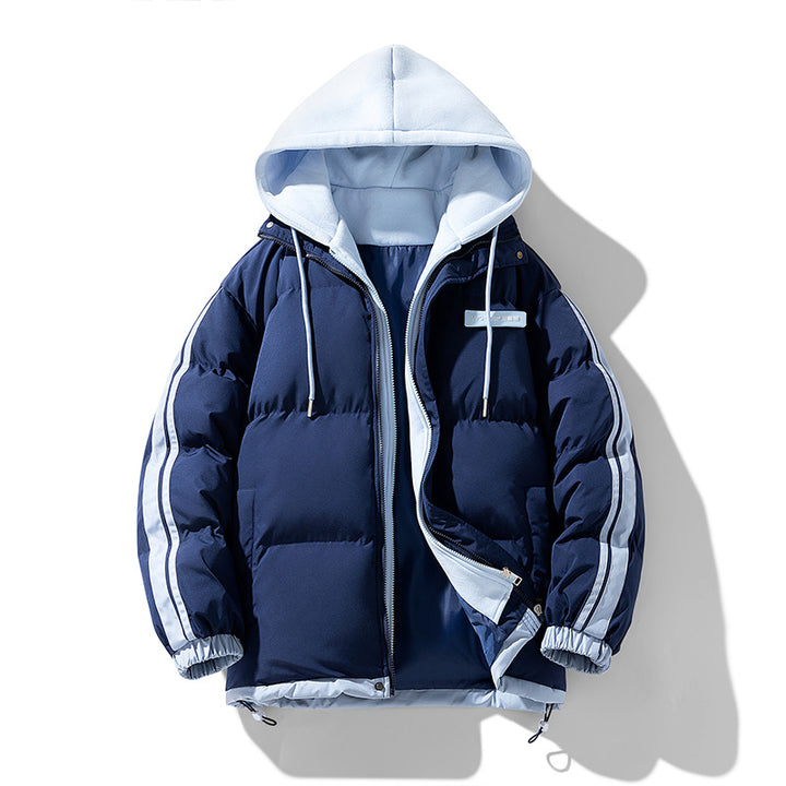 Herren wattierter Parka-Hybrid mit innenliegendem Hoodie, seitlichen Streifen und Zwei-Wege-Reißverschluss Drune