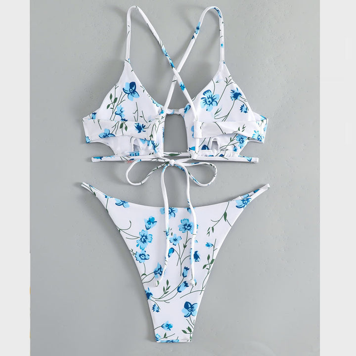 Damen Bikini-Set mit floralem Design und aufregendem Rückenschnürung Drune