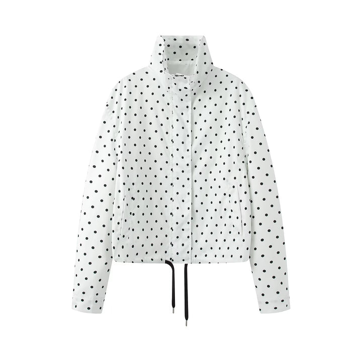 Damen Kurze gepunktete Regenjacke mit Stehkragen und Kordelzug Drune