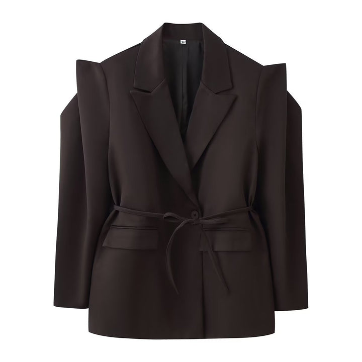 Damen Blazer mit Schulter-Cutouts, Taillengürtel und Ein-Knopf-Verschluss Drune