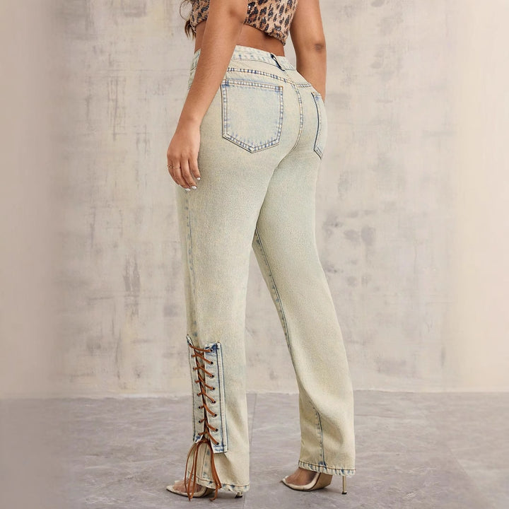 Damen High-Waist Jeans mit aufregenden Schnürdetails Drune