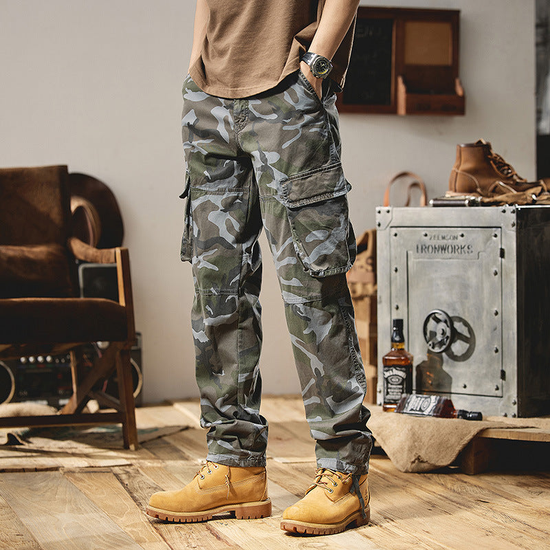 Herren Camouflage-Utility-Cargohose mit Mehrfachklappentaschen, Kniepaneelen und Kordelabschluss Drune