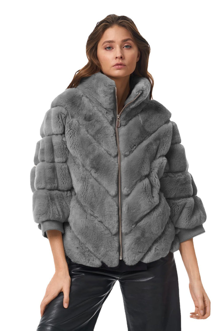 Damen Kuschelige Kunstpelzjacke mit Steppdesign Drune