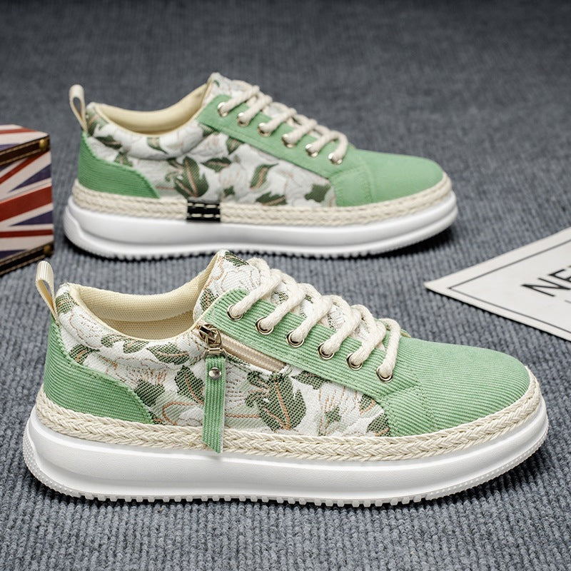Damen gestickte Espadrille-Plateau-Sneaker mit floralem Jacquard, geflochtener Kordelsohle und gepolstertem Innenfutter Drune