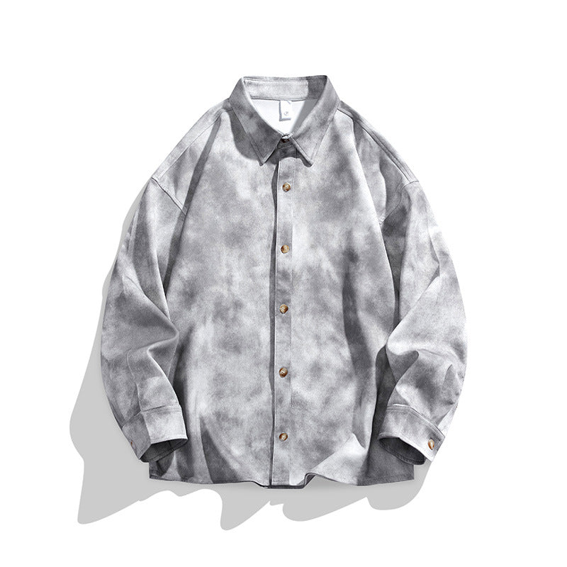 Herren Oversize-Hemdjacke im Washed‑Tie‑Dye‑Look mit Holzknopfleiste & legerer Silhouette Drune