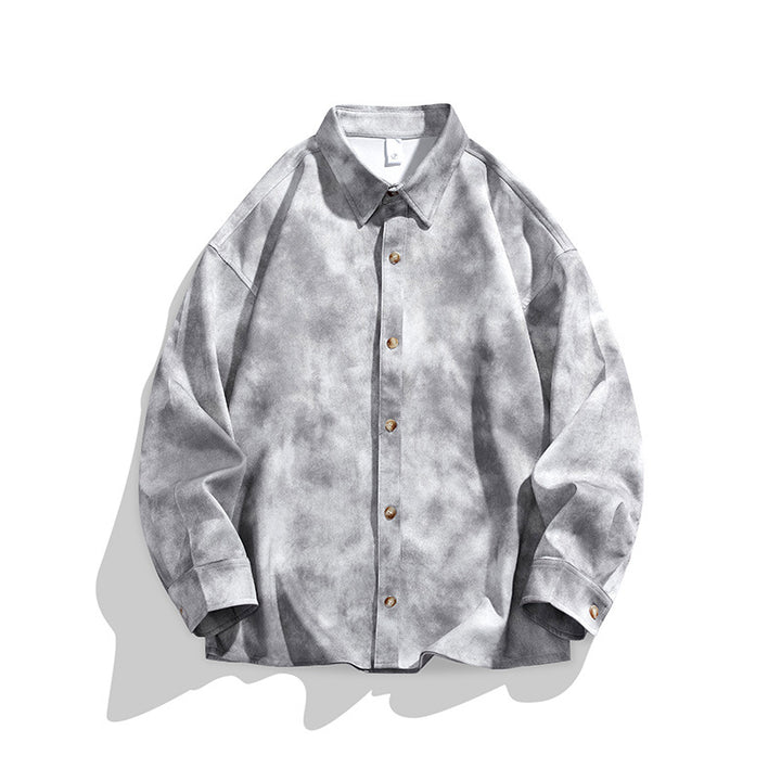Herren Oversize-Hemdjacke im Washed‑Tie‑Dye‑Look mit Holzknopfleiste & legerer Silhouette Drune