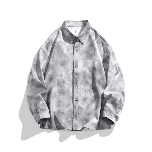 Herren Oversize-Hemdjacke im Washed‑Tie‑Dye‑Look mit Holzknopfleiste & legerer Silhouette Drune