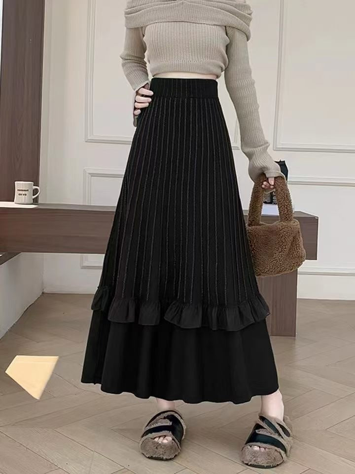 Damen Eleganter Maxi-Rock mit Volant und strukturiertem Design Drune