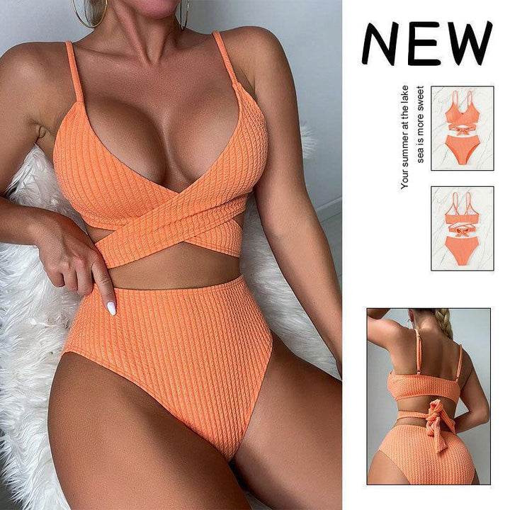Damen Hoch tailliertes Bikini-Set mit geschmackvollem Wickel-Oberteil Drune