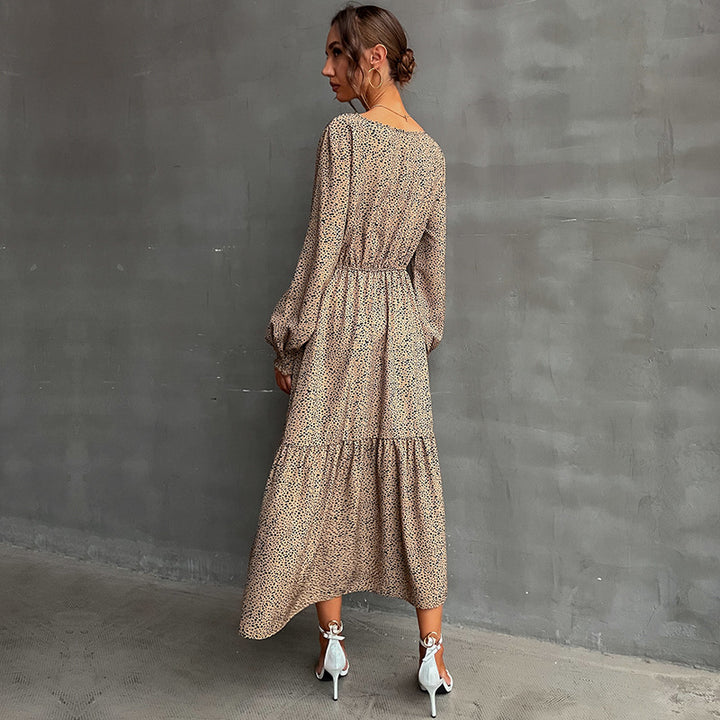 Damen Langes Stufenmaxikleid mit elastischer Taillenraffung und feinem Punkteprint Drune