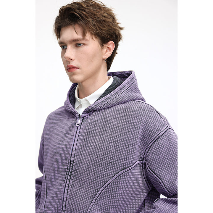 Herren Oversize-Waffelstruktur-Kapuzenjacke mit durchgehendem Reißverschluss Drune