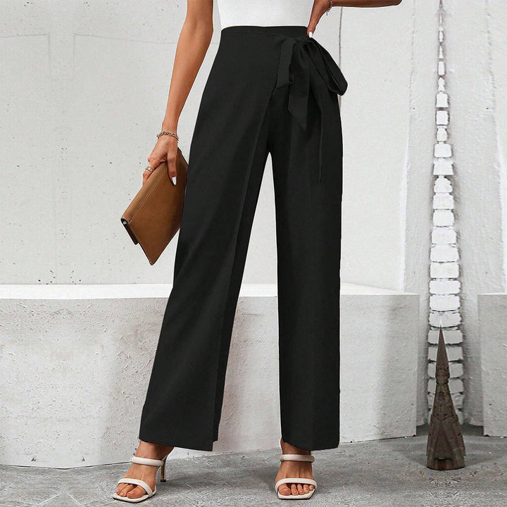 Damen elegante Palazzo-Hose mit seitlichem Bindegürtel und hohem Bund Drune