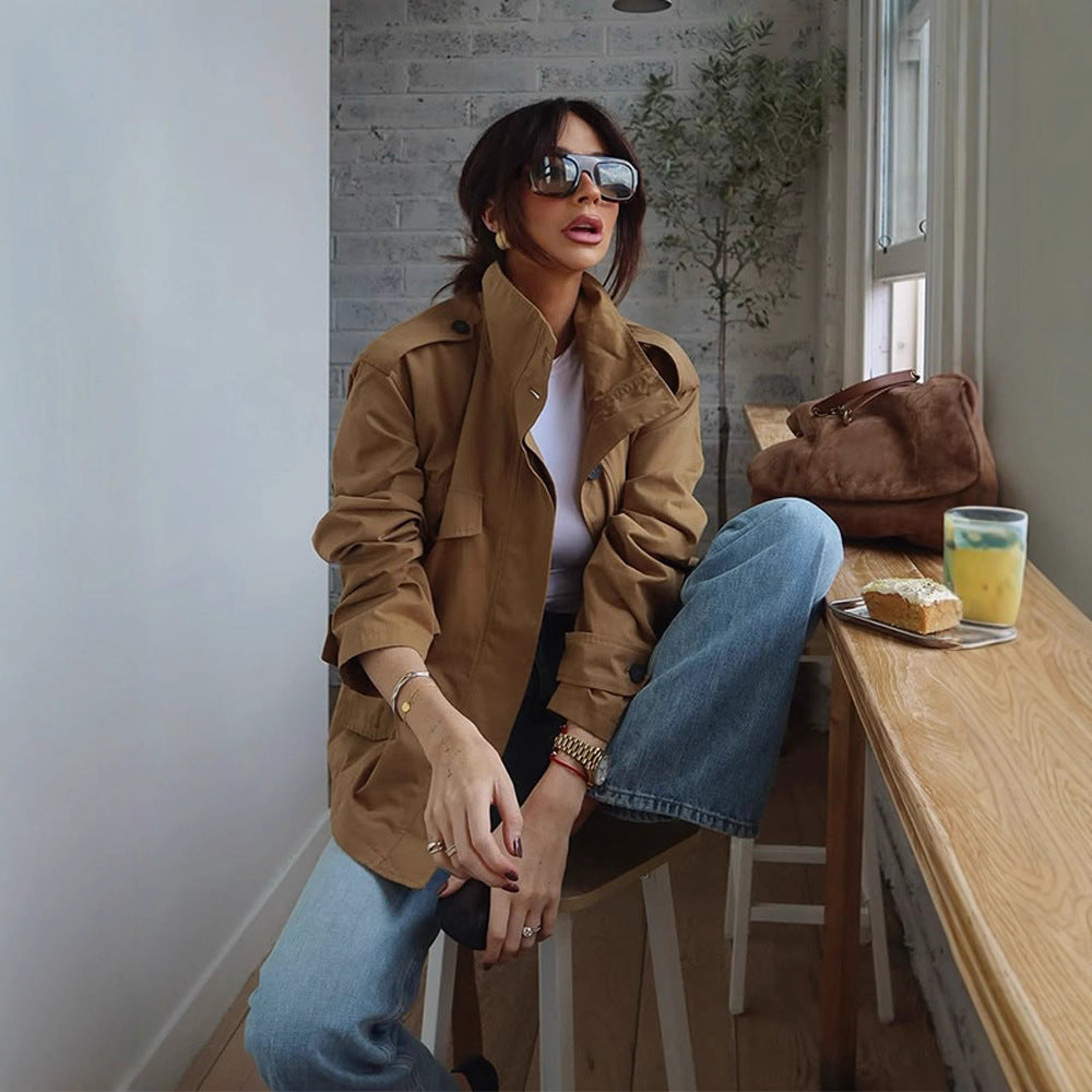 Damen Utility-Jacke mit hohem Kragen und praktischen Taschen Drune