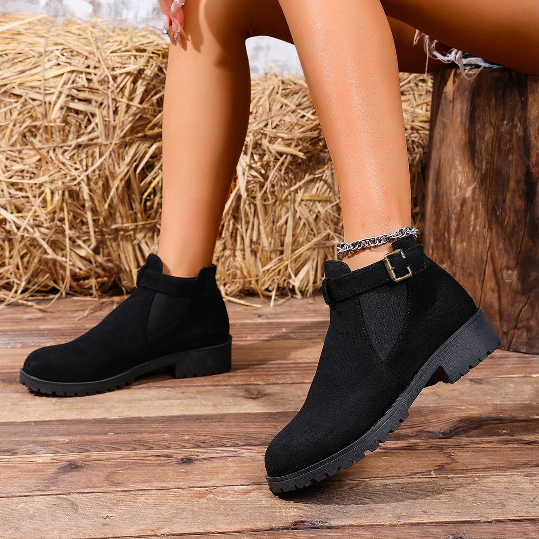 Damen Chelsea-Ankleboot mit elastischem Einsatz und Zier-Schnallenriemen Drune