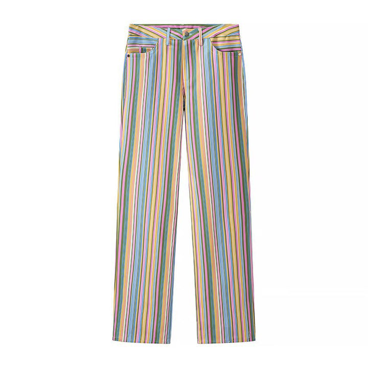 Damen Gestreifte Highwaist-Straighthose mit geradem Bein, hoher Taille und Five-Pocket-Details Drune