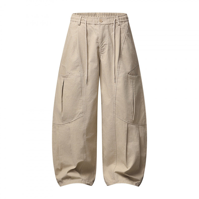 Unisex Weite Utility-Cargo-Hose aus Baumwollmix mit Tunnelzugbund, großen Aufgesetzten Taschen und ballonförmiger Silhouette Drune