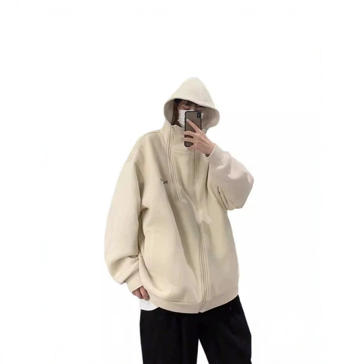 Unisex Oversized Fleecejacke mit hohen Kragen und Reißverschluss Drune
