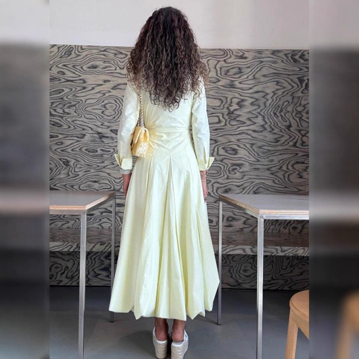 Damen Hemdblusenkleid mit taillierter Korsagenpassform und weitem Faltenrock Drune